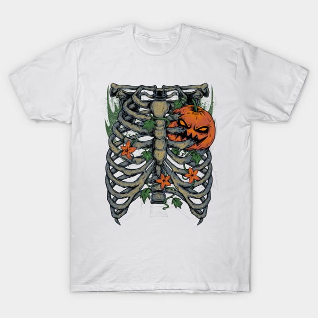 Jack O Lantern Halloween Rib Cage T-Shirt by Evoke Collective